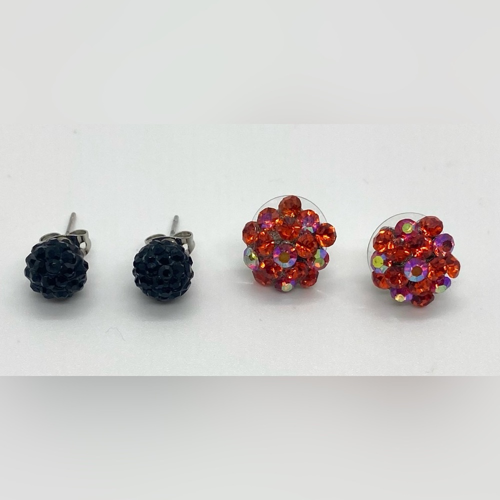 Black & Orange Red Rhinestone Bling Stud Earrings Retro Whimsigoth Fairy Party - Picture 2 of 13